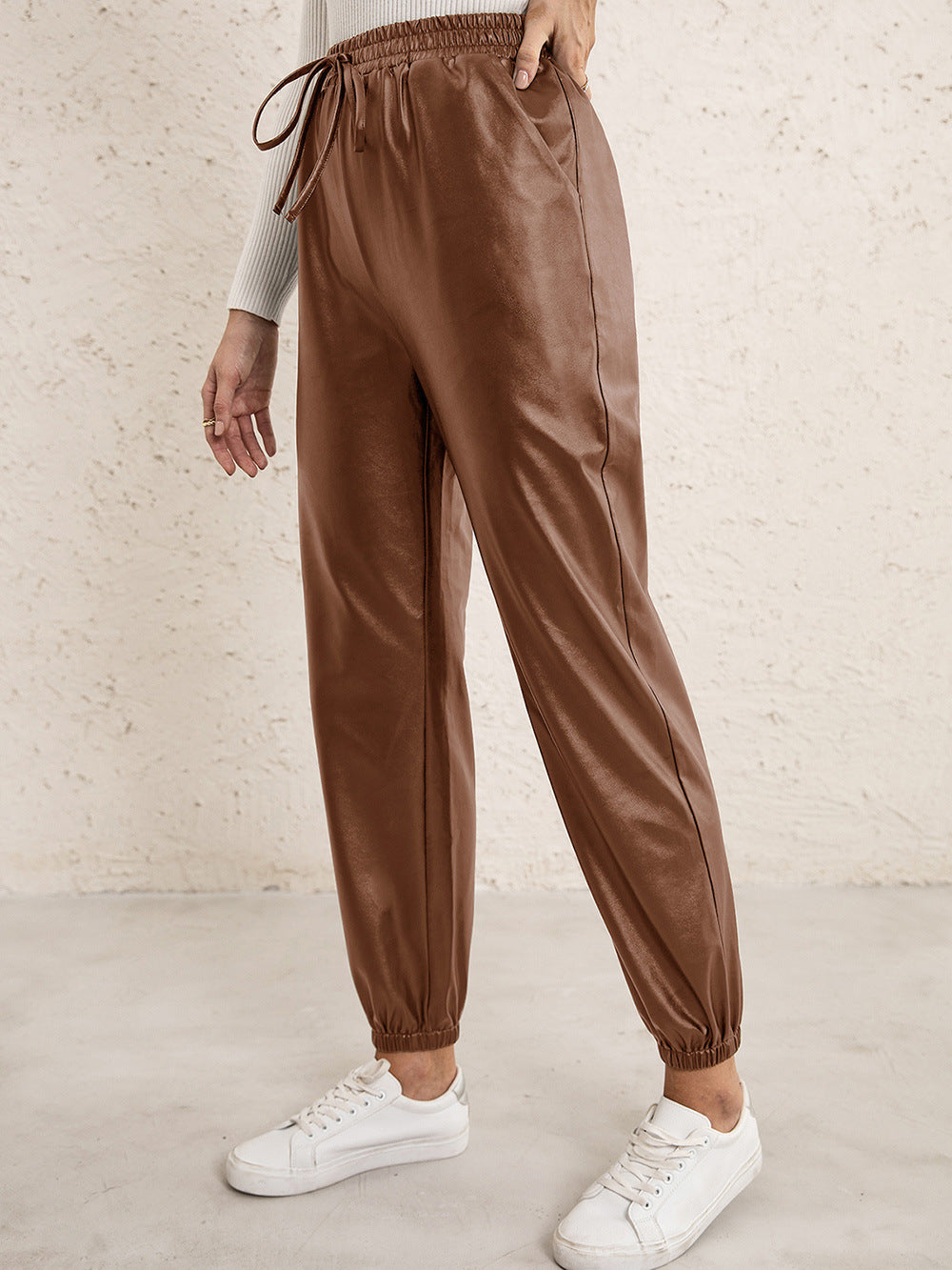 Casual Faux Leather Biker Pants for Women