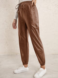 Casual Faux Leather Biker Pants for Women