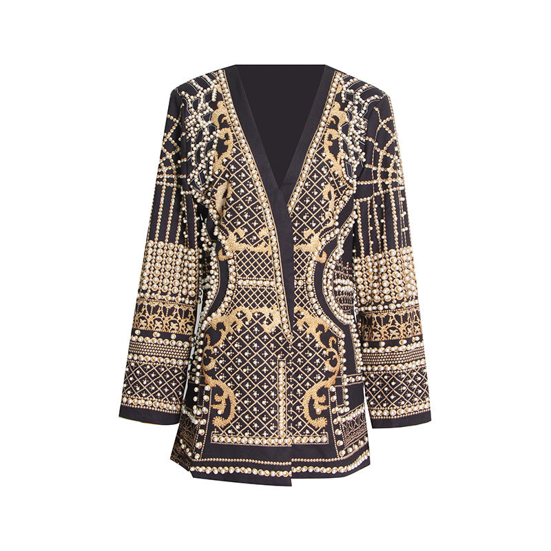 Blazer mit V-Ausschnitt und Bubble-Beads-Print