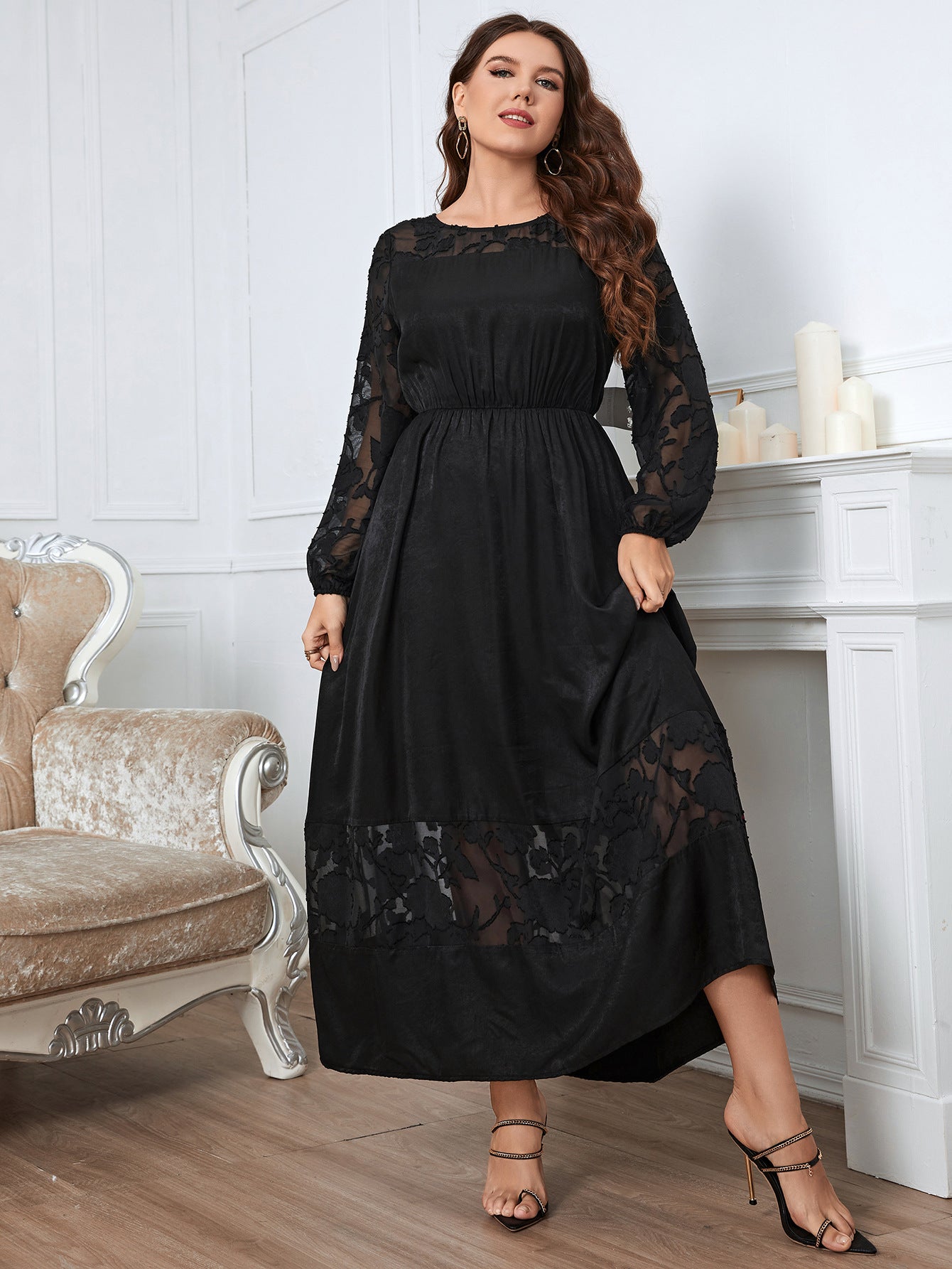 Plus Size Lace Over-the-Knee Maxi Dress