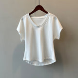 3D U-Neck Short Sleeve Wide-Sleeve Slimming T-Shirt for Women