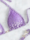 Maillot de bain bikini à bretelles en T motif léopard perlé