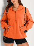 Solid Color Long Sleeve Hooded Sweatshirt with Zipper Pocket