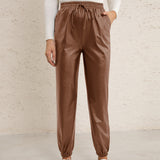 Casual Faux Leather Biker Pants for Women