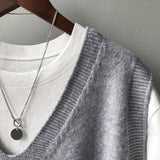 Frühlings-Preppy-V-Ausschnitt, lockere, ärmellose Strickweste für Damen