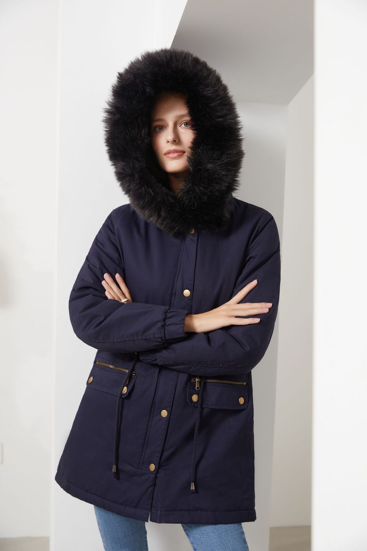 Fur Collar Hooded Winter Coat for Women
