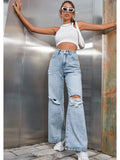 High Waist Wide Leg Distressed Jeans