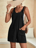 Relaxed Fit Suspender Shorts Romper for Women