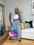 Jeansweste mit Perlen-Patchwork