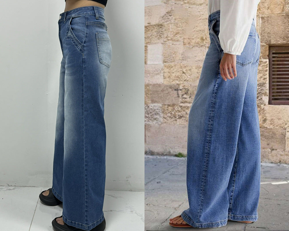 Retro Wide Leg Embroidered Jeans for Women