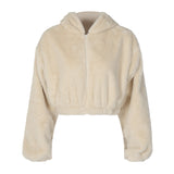 Plüsch-Strickjacke mit Kapuze und Reißverschluss für Damen