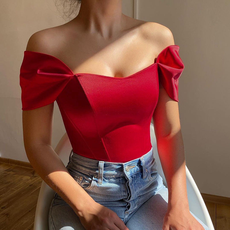 Satin Off-Shoulder Boning Corset Tube Top for Women