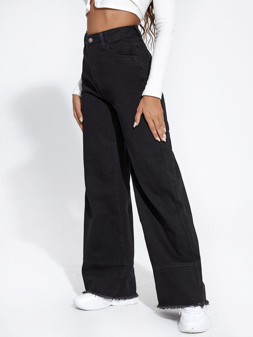 High Waist Wide Leg Stitched Jeans