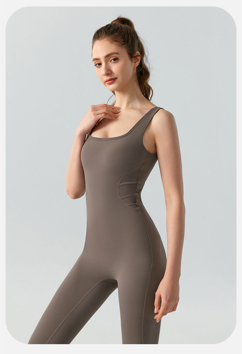 Combinaison de yoga sans manches à col en U pour femme