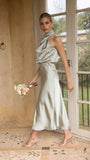 Elegant Sleeveless Halter Satin Dress – Solid Color & Chic