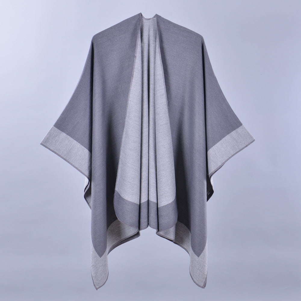 Double-Sided Frame Piping Shawl Gray