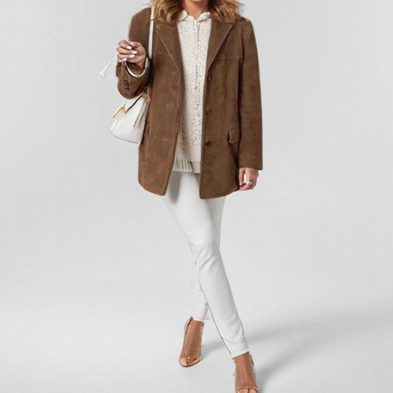 Long Sleeve Suede Pocket Blazer for Women