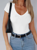 T-shirt slim à col en V pour femme