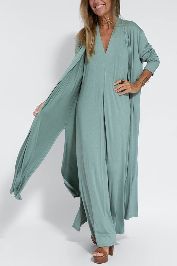 Cardigan Coat and Solid Dress Set for Women