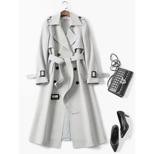 Cinched Belt Solid Color Windbreaker Coat
