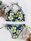 Sexy Bikini-Set mit Blumen-Ausschnitt und hoher Taille