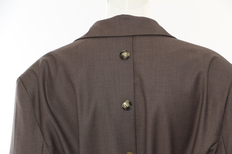 Double Belt Asymmetric Long Blazer Top