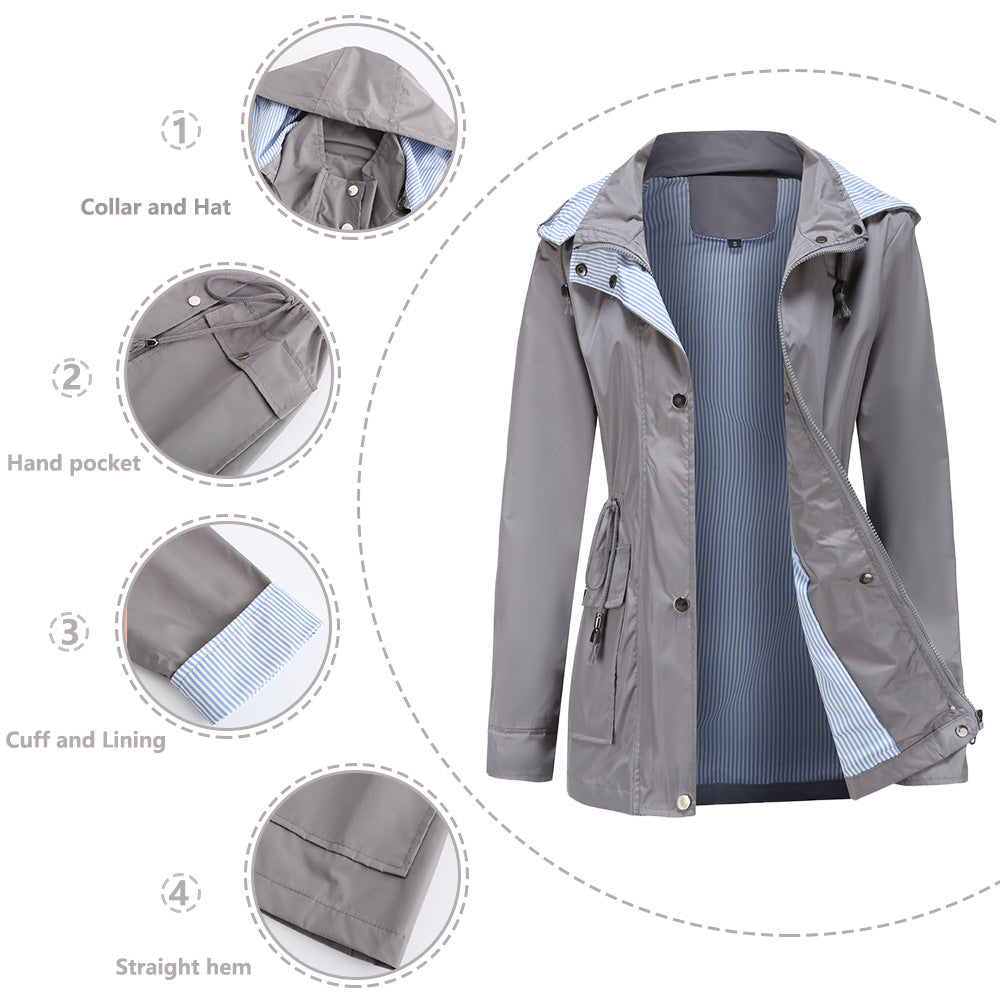 Manteau coupe-vent rayé avec chapeau amovible