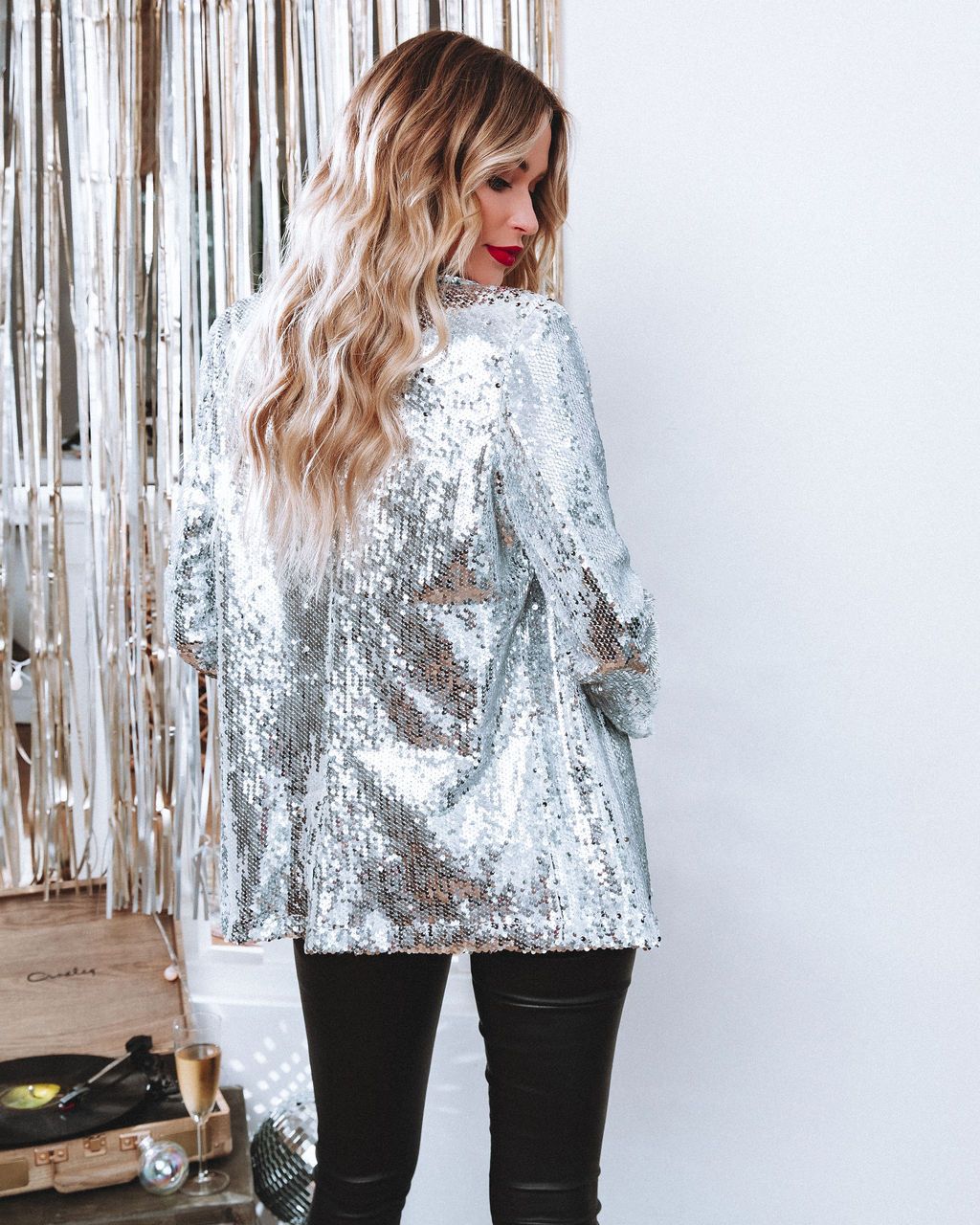 Sequin Collared Casual Loose Blazer