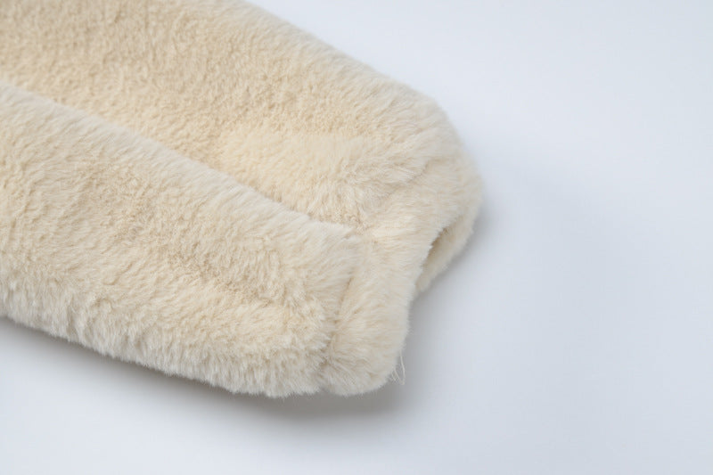 Plüsch-Strickjacke mit Kapuze und Reißverschluss für Damen