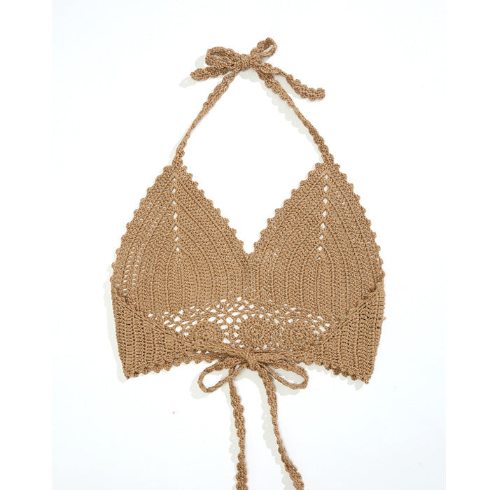 Handgehäkeltes Neckholder-Bikinioberteil mit freiem Rücken