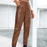 Faux Leather Loose Motorcycle Pants for Women
