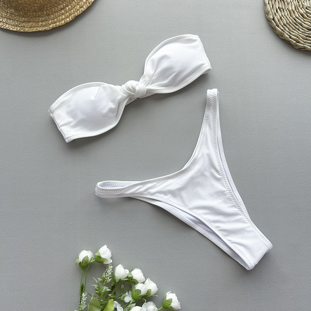 Maillot de bain bikini tube sexy de couleur unie