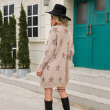 Mid-Length Five-Pointed Star Knitted Cardigan