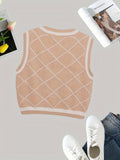 Retro-Oberbekleidung, Strickweste – lockerer Pullover mit V-Ausschnitt, rhombisch, weich, klebrig, Mädchenherz, ärmelloses Westentop für Damen