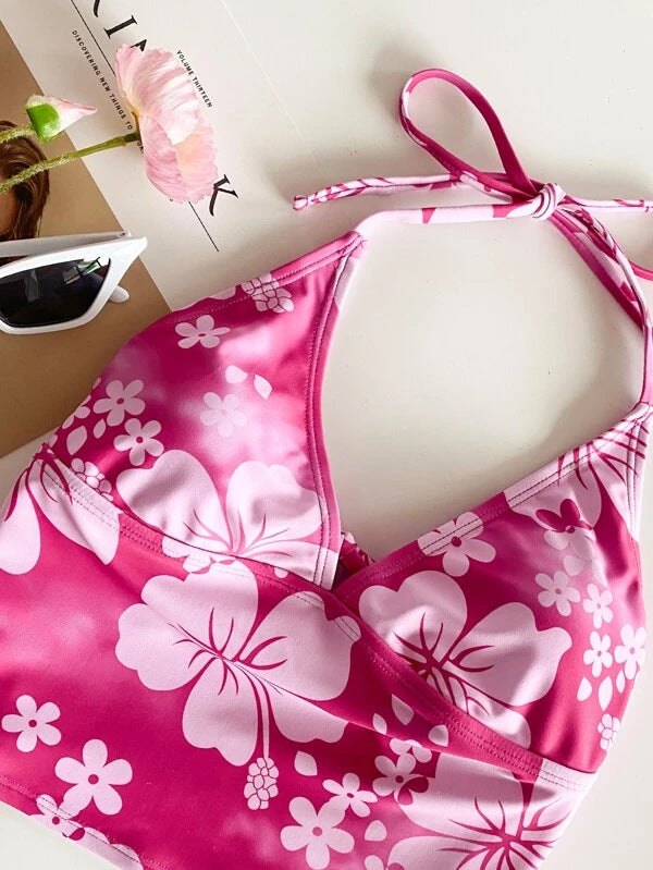 Sexy Bikini-Set mit Blumen-Ausschnitt und hoher Taille
