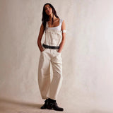 Vintage Washed Loose Cargo Suspender Jeans