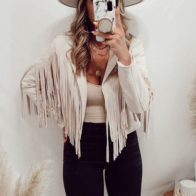 Schicke Wildlederjacke mit Quaste für Damen