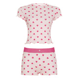 Heart Print Short-Sleeve Pajama Set – Casual & Cute Homewear