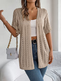 Cardigan tricoté à manches courtes et découpes ajourées pour femme