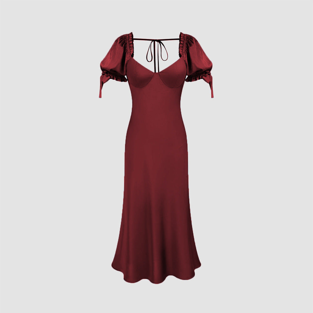 Robe de soirée queue de poisson en satin bordeaux