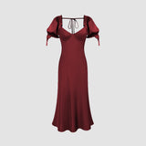 Robe de soirée queue de poisson en satin bordeaux