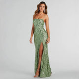 Sexy Backless High-Slit Sequin Evening Dress