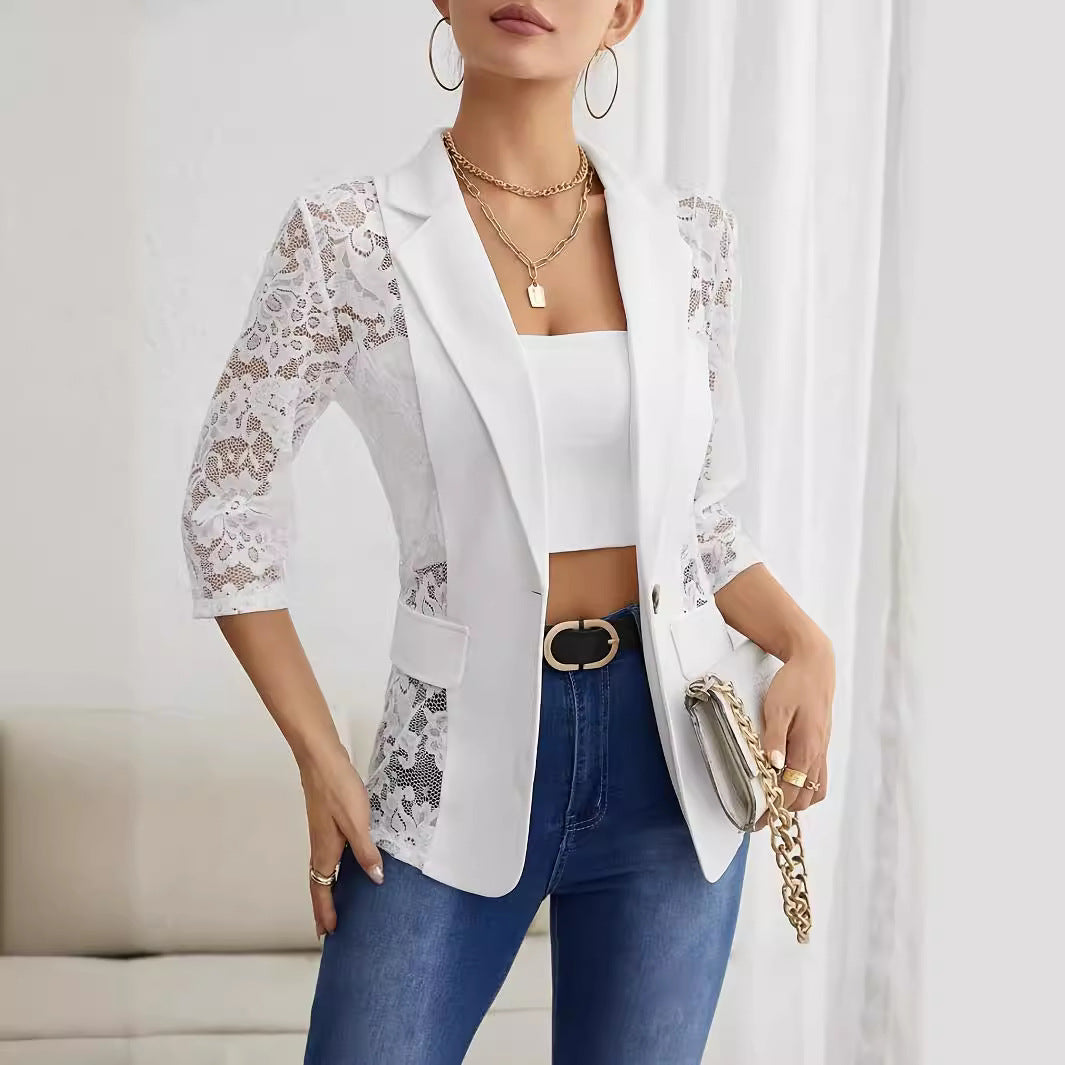 Lace Stitching Solid Color Small Blazer