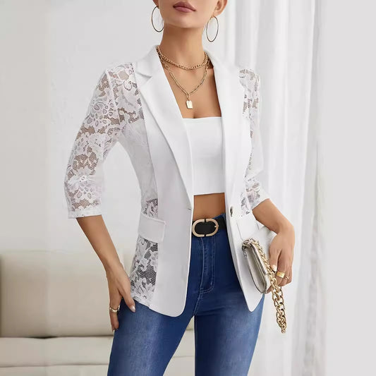 Lace Stitching Solid Color Small Blazer