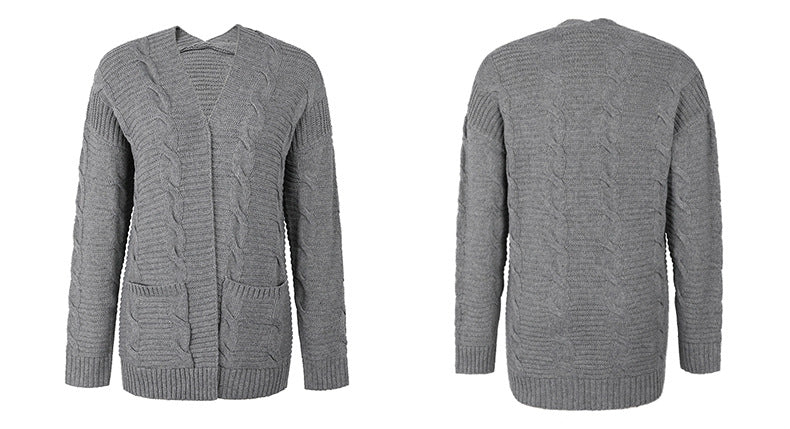 Twist Pocket Mid-Length Knitted Cardigan Coat