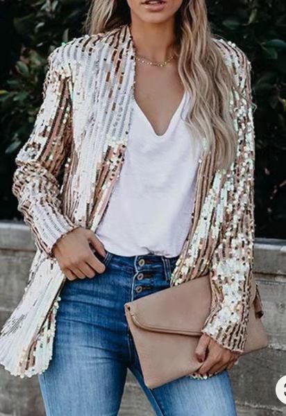 Sequin Collared Casual Loose Blazer