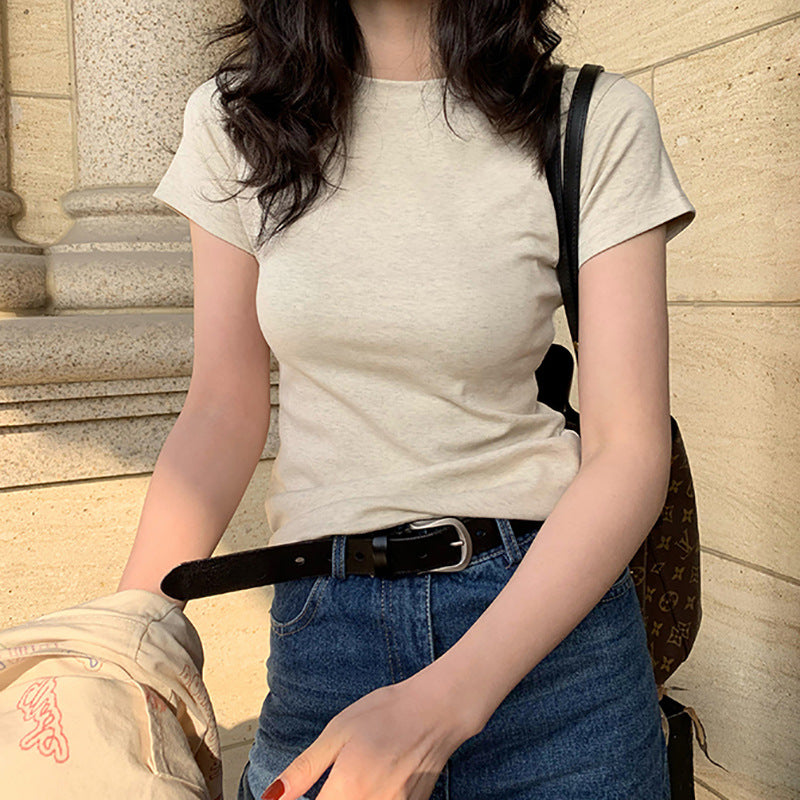 White Short Sleeve Round Neck Slimming Bandage Top for Women