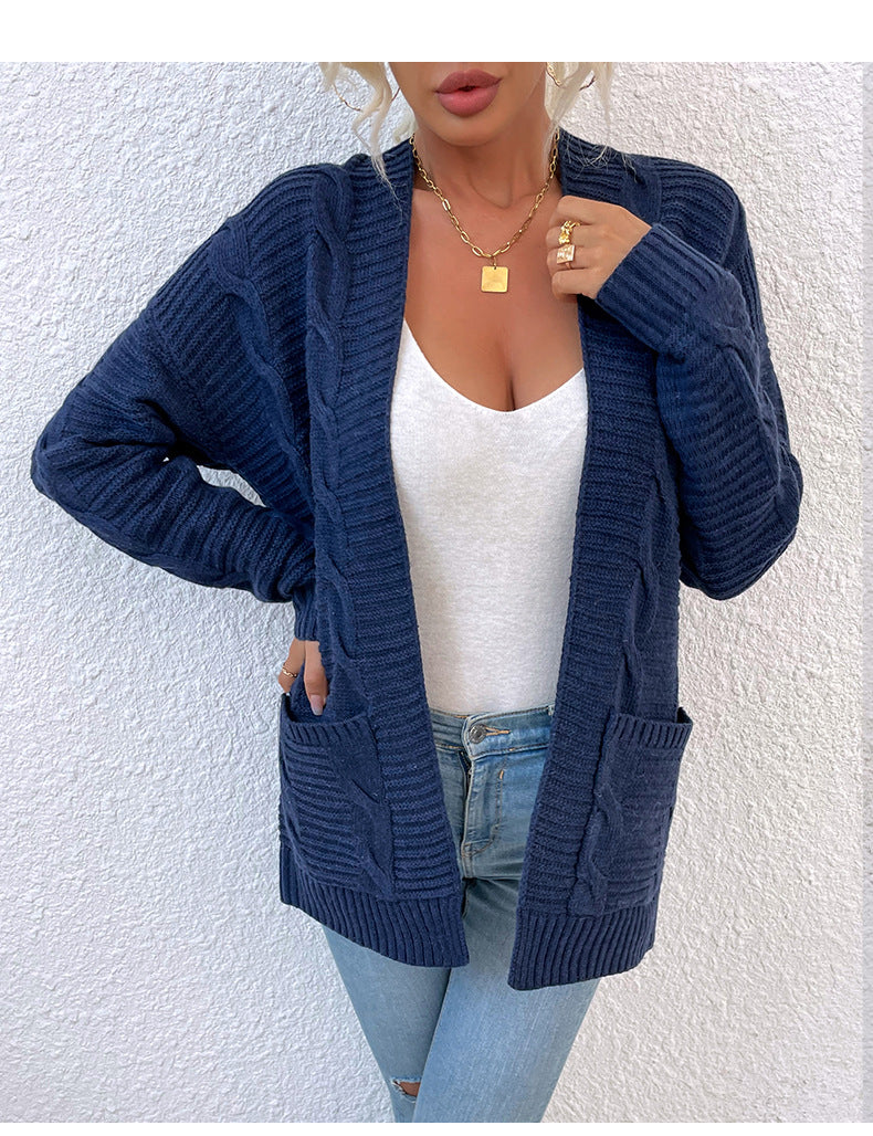 Twist Pocket Mid-Length Knitted Cardigan Coat