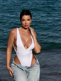 Backless Boho White One-Piece Swimsuit