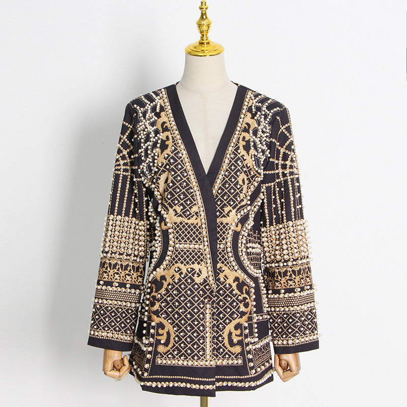 Blazer mit V-Ausschnitt und Bubble-Beads-Print